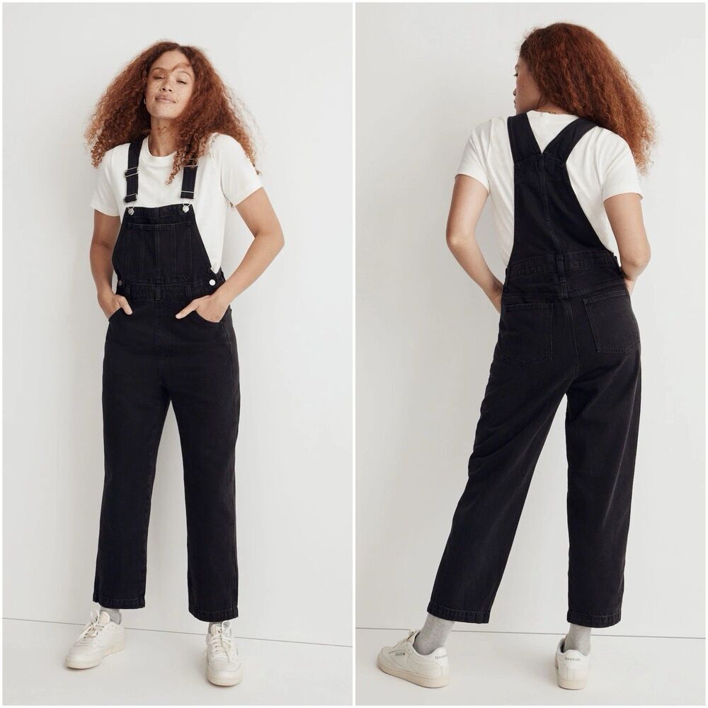 Madewell Straight Leg Overalls Luna Wash Black Denim Size XS Cotton Casual